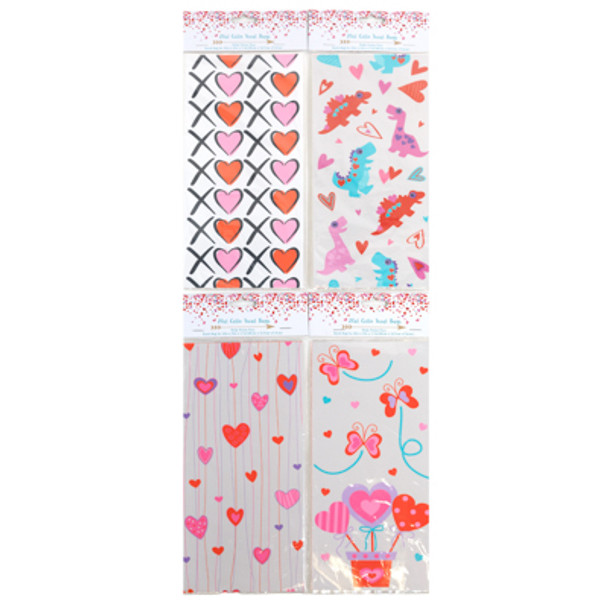 LOOT BAG CELLO 20CT VALENTINE 4AST PRINTS/24PC MDSG STRIP11X5IN VAL PBH