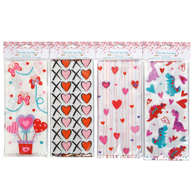 LOOT BAG CELLO 20CT VALENTINE 4AST PRINTS/24PC MDSG STRIP11X5IN VAL PBH