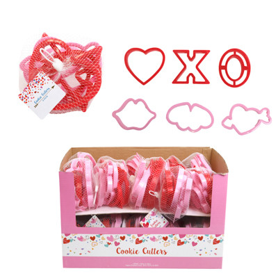 COOKIE CUTTER VALENTINE 6PC PP PLASTIC IN 20PC PDQ MESHBAG/HT