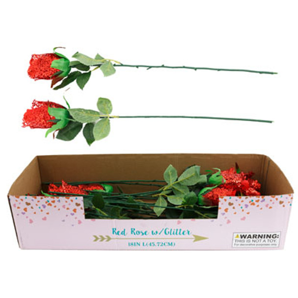 ROSE RED LONG STEM W/GLITTER 18IN 24PC K/D DISPLAY
