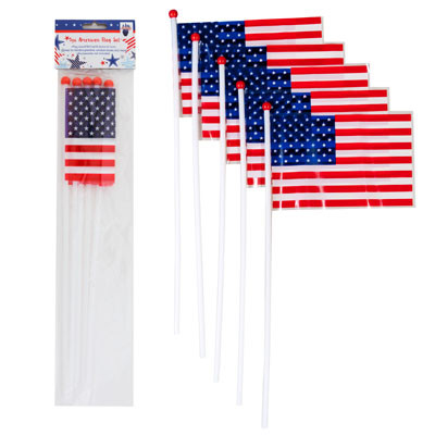 FLAG AMERICAN ALL- PLASTIC MINI 5PK  13IN L PATRIOTIC PBH FLAG SIZE 6 L X 4 W  NO SALES MN