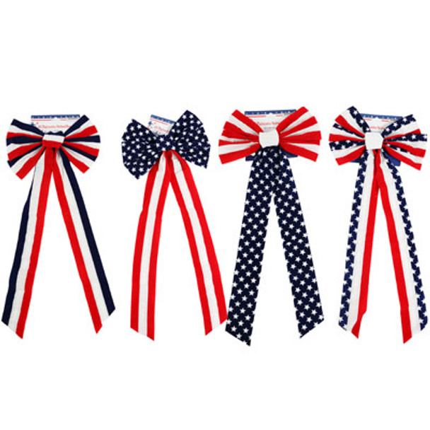 BOW PATRIOTIC 26IN VELVET 4AST STYLES STARS/STRIPES PATRIOTIC TCD