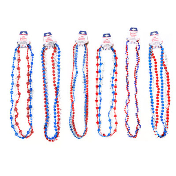 NECKLACE PATRIOTIC 6 AST 1&3 PKS PATRIOTIC BARBELL CARD