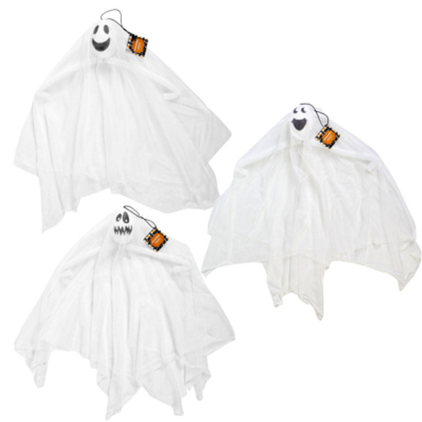 GHOST HANGING DECOR 3AST FACES 16IN WHITE POLY/ADJUSTABLE ARMS  HLWN HT GHOST HANGING DECOR 3AST FACES 16IN WHITE POLY/ADJUSTABLE ARMS  HLWN HT