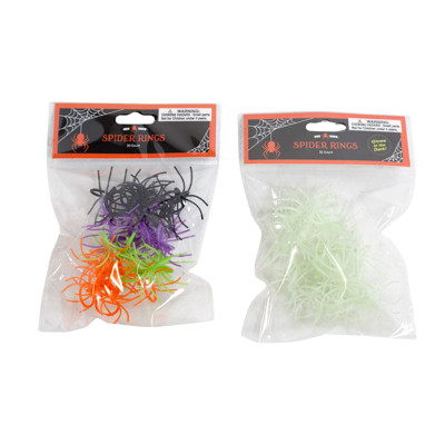 SPIDER RINGS 30CT 2AST MULTICOLOR & GLOW-IN-DARK HALLOWEEN OPP/INSERT HDR