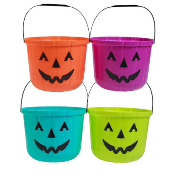 JACK-O-LANTERN MOLDED BUCKET PLASTIC 7.48 X 5.9/4 COLORS/WEIGHTED TO ORANGE