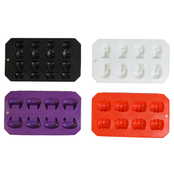ICE CUBE TRAY HALLOWEEN PLASTIC 4 AST STYLE 8WELL 4.8 X 8.5IN HLWN HT