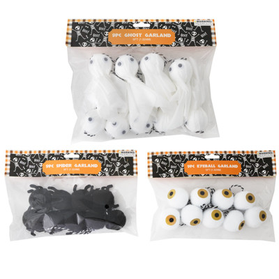 GARLAND 5FT 9PC 3ASST ICONS SPIDER/GHOST/EYEBALL HLWN PBH