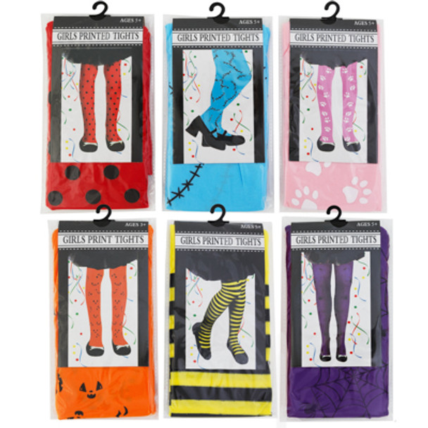 TIGHTS GIRLS PRINTED 6AST AGES 5+ OPP BAG/INSERT W/HANGER