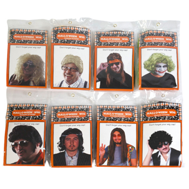 WIG HALLOWEEN MENS 8 AST PB/ILLUS INSERT