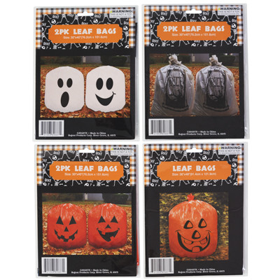 LEAF BAG 4AST 1PK LARGE 36X48IN/2PK MED 30X40IN GHOST/PUMPKIN/TOMBSTONE PB/INSRT