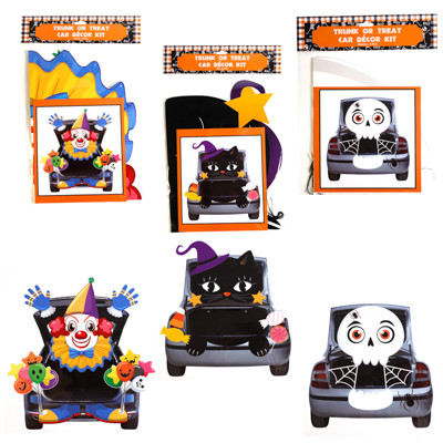 TRUNK OR TREAT PAPER CAR DECOR KIT 3ASST CLOWN/SKULL/CAT HLWN PB/INSERT