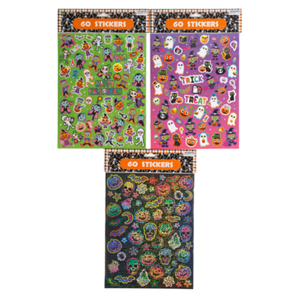STICKERS HALLOWEEN  3ASTGLTR/FOIL/REG ON 12PC MDSG STRIPHALL PBH