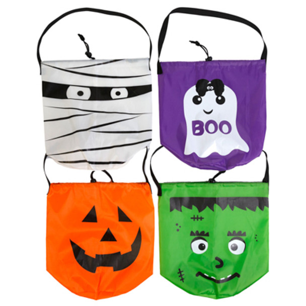 TRICK OR TREAT DRAWSTRING BAG 4ASST PRINTS 13.5 X 8 X13.5IN POLYESTER/HLWN HANGTAG