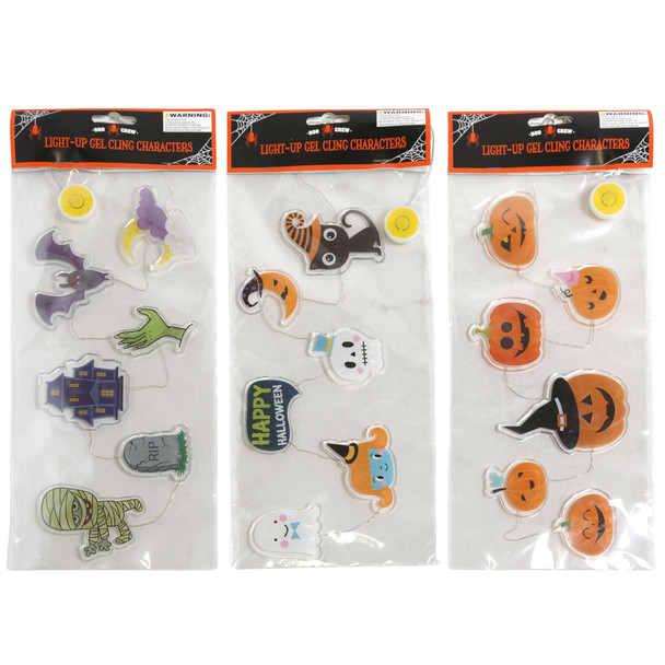 GEL CLING STICKERS LITEUP HALLOWEEN 3AST IN TRY-ME PKG 24IN L 2-CR2032 INCLUDED PB/INSERT