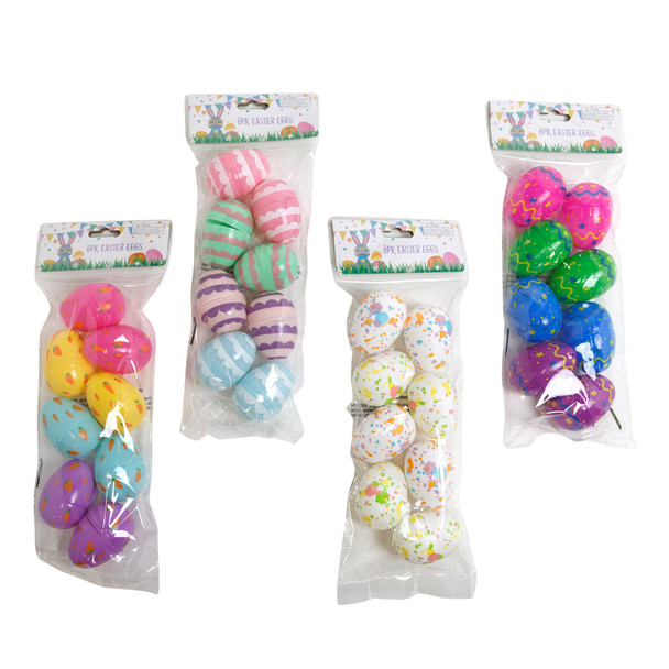 EASTER EGG PRINTED 8PK MED SIZE ASST DESIGNS PB/HDR