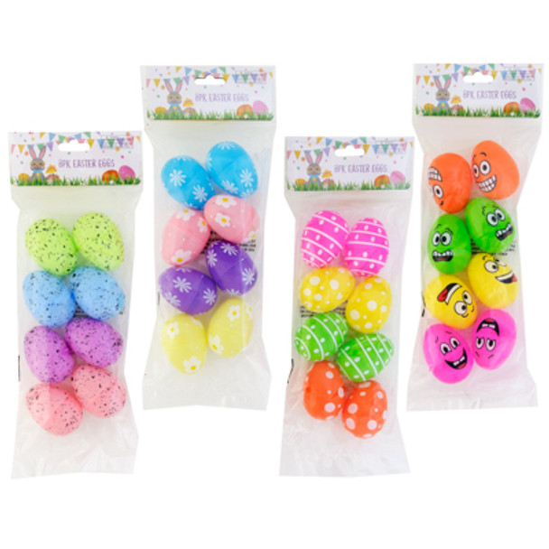 EASTER EGG PRINTED 8PK MED SIZE ASST DESIGNS PB/HDR