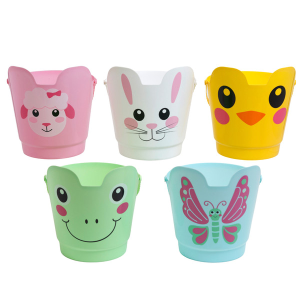 EASTER ICON SHAPED BUCKET 5ASST BUNNY/CHICK/LAMB/FROG/BUTTERFLY 7.5 DIA X 8IN H EASTER HT