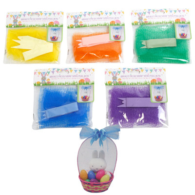 MESH EASTER BASKET WRAP W/PULLBOW 5AST CLRS 50 X 22.5IN & 5.5IN BOW/PBH W/DROP DOWN IMAGE