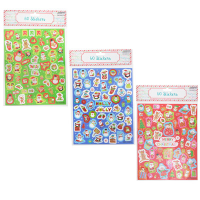 STICKERS CHRISTMAS 12PC 3 ASSORTED GLITTER/FOIL/REGULAR 60CT ON MERCH STRIP