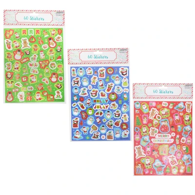 STICKERS CHRISTMAS 12PC 3 ASSORTED GLITTER/FOIL/REGULAR 60CT ON MERCH STRIP