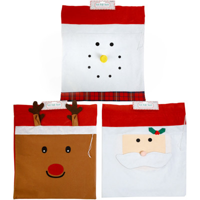 GIFT SACK FELT 23X18IN 3AST DRAWSTRING SANTA/SNOW/DEER XMAS HDR