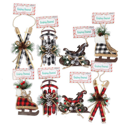 ORNAMENT WOODLAND BUFFALO/GREENS BLK/WHT/RED 8AST XMAS HEADERCARD