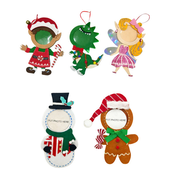 PHOTO ORNAMENT FELT 5AST CHARACTER BODY W/PHOTO FACE 2.5ROUND DIA XMAS HT