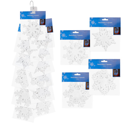 SNOWFLAKE FELT CUTOUTS W/ADHESIVE 14PC 4 ASST SHAPES/ 3 SIZES ON 12PC MERCH STRIP