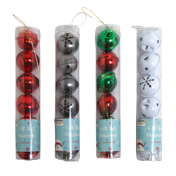 ORNAMENT 6PK BELL ORNAMENTS 1.5IN 4AST COLORS IN PVC TUBE/XMAS LABEL