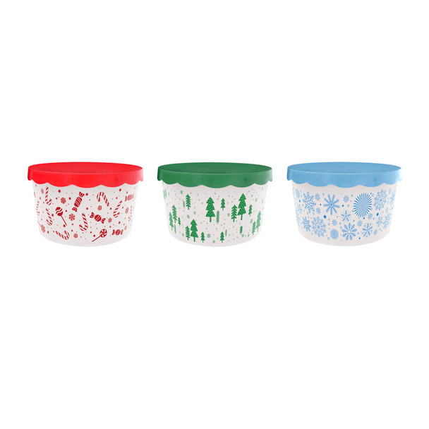FOOD STORAGE CHRISTMAS CONTAINER ROUND 7.8X7.8X4.6IN 3AST PRINTS/UPC LABEL