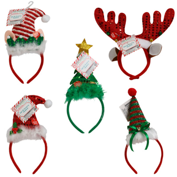 HEADBAND CHRISTMAS NOVELTY LIGHT-UP LED 5AST DELUXE STYLES JHOOK/HT & PRESS HERE TAG