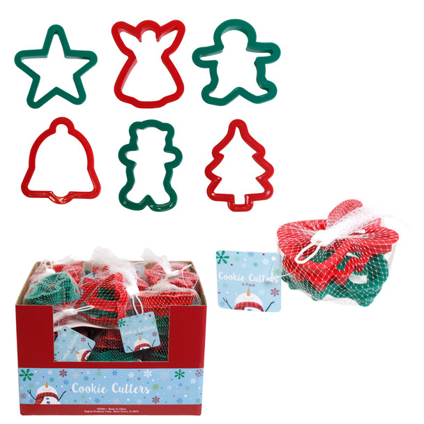 COOKIE CUTTER CHRISTMAS 4PK PP PLASTIC W/MESH BAG IN 27PC PDQ STYLES RANDOM PACKED