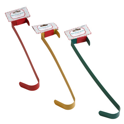 WREATH HANGER METAL 12IN 3AST RED/GOLD/GREEN XMAS TIEON HEADER