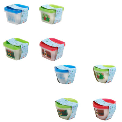 FOOD STORAGE CONTAINER 2PK SQUARE/ROUND W/4AST XMAS PRINTS SANTA/ELF/CANDY/SNOWFLAKE PTDSLV