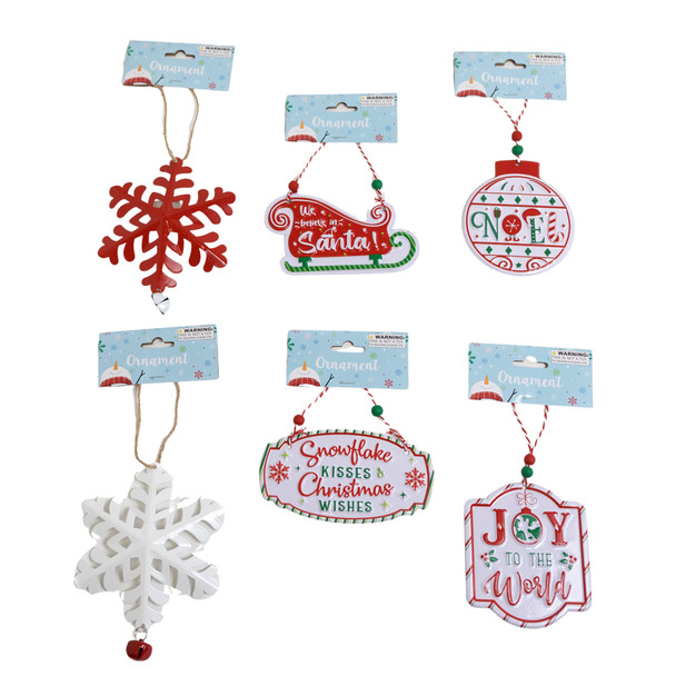 ORNAMENT METAL WITH WOOD BEADS OR BELL 6AST XMAS HEADER CARD