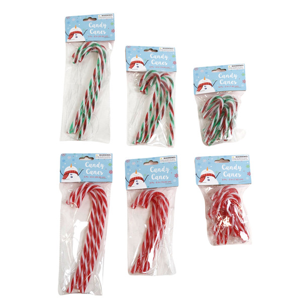 CANDY CANES 3/4/8PC EA IN 2AST COLORS CHRISTMAS PBH