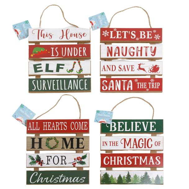 WALL PLAQUE CHRISTMAS MDF 4AST 4-SECTION 7.9 X 0.7 X 8.9IN COMPLY LABEL/HT