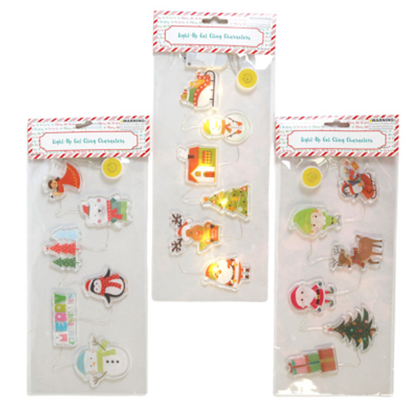 GEL CLING STICKERS LITEUP CHRISTMAS 3AST IN TRY-ME PKG 24IN L 2-CR-2032 BATTERIES INCLUDED PB/INSERT