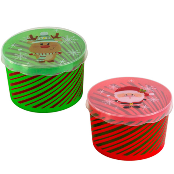 STORAGE/FOOD CHRISTMAS CONTAINER ROUND 2AST 6.7X5.9X4.3IN UPC 75GM PLASTIC