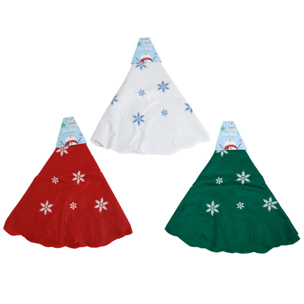 TREE SKIRT 41IN FELT RED/GRN/WHITE W/SNOWFLAKE PRINT XMAS/HEADER