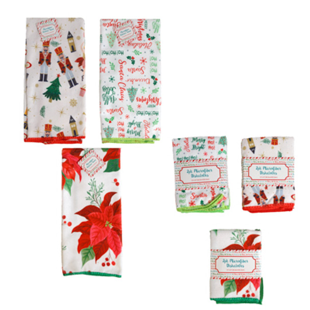 KITCHEN TEXTILES CHRISTMAS 3AST MICROFIBER 2PK DISHCLOTH/1 TOWEL CHRISTMAS DISPLAYSTRIP/HT/JHOOK