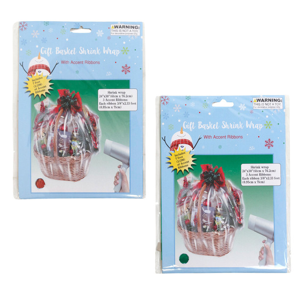 GIFT BASKET SHRINK WRAP RED/GREEN 24X30 W/RIBBONS XMAS PB/INSERT