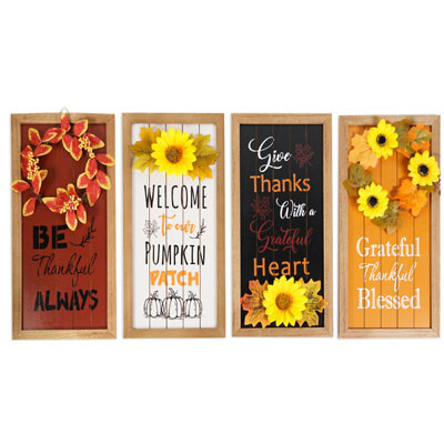 HARVEST WALL PLAQUE 9X17.7IN 4AST EMBELISHED W/FLORAL MDF HT/MDF COMPLY LBL