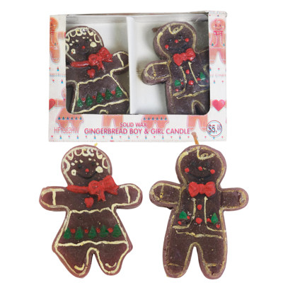 GINGERBREAD BOY & GIRL CANDLE 2PK SOLID WAX PP 5.00
