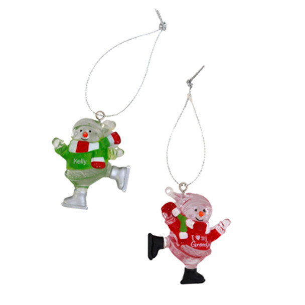 SKATING SNOWMAN ORNAMENT ENGRAVED WITH NAMES