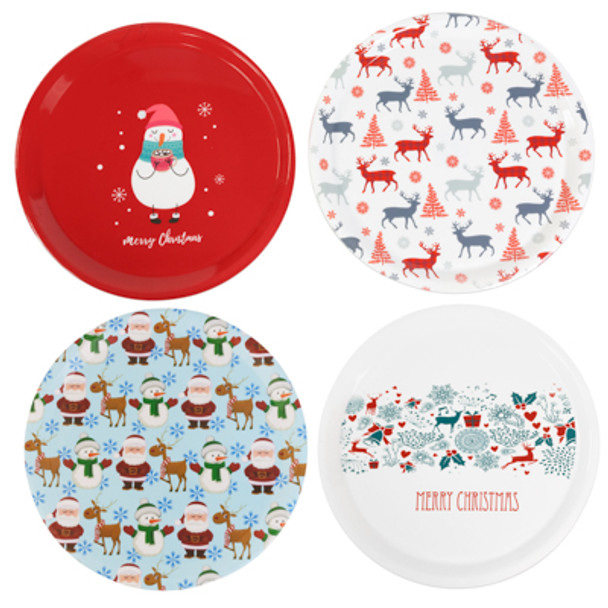 SERVING TRAY CHRISTMAS 13 INCH ROUND 4 ASSORTED DESIGNS 169G