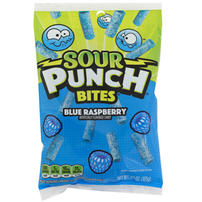 SOUR PUNCH BLUE RASPBERRY BITES 3.7 OZ HANGING BAG
