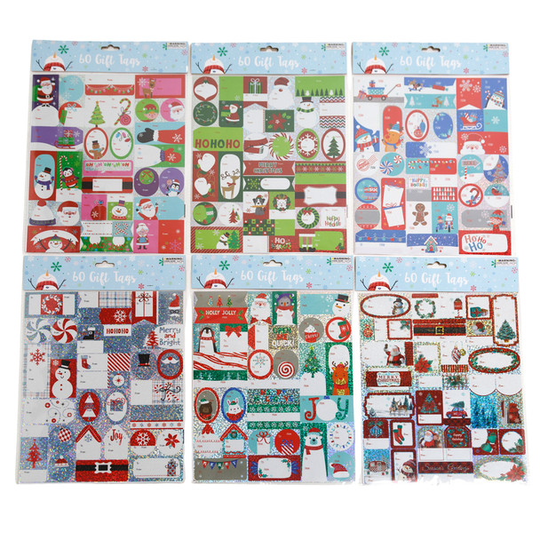GIFT TAGS 60CT LASER CHRISTMAS 6AST 24PC MDSG STRIP XMAS PB/INSERT HDR PBSLV