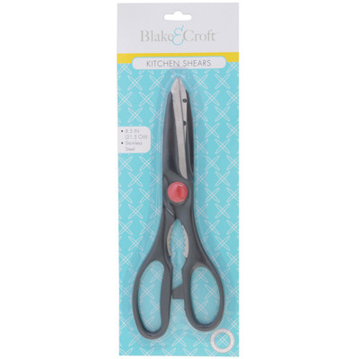 SCISSORS KITCHEN 8.5IN PLASTIC HANDLE STAINLESS BLADE B&C KITCHEN BLISTER CARD